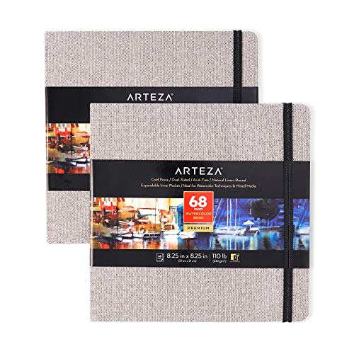 Arteza Watercolor Sketchbooks, 8.25x8.25-inch, 2-Pack, 68 Sheets, Gray Art Journal, Hardcover 110lb Paper Book, Watercolor Sketchbook for Use as ARTEZA