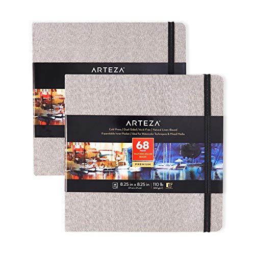 Arteza Watercolor Sketchbooks, 8.25x8.25-inch, 2-Pack, 68 Sheets, Gray Art Journal, Hardcover 110lb Paper Book, Watercolor Sketchbook for Use as - WoodArtSupply