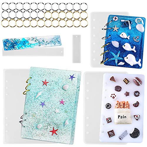 Note Book Cover Resin Mold, Tomorotec Clear Casting Epoxy Resin Molds Book Cover A6,A5,A7 with 36 PCS Book Rings and 2 PCS Bookmarks