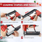 WORKPRO Pneumatic Brad Nailer, 18 GA, 2 in 1 Nail Gun and Crown Stapler, with 400pcs Nails/ 300pcs Staples, for Carpentry, DIY Project, Woodworking WORKPRO