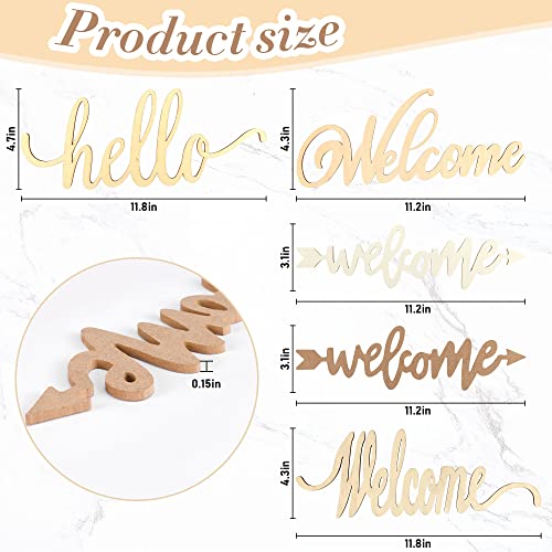 Joyavo Welcome Hello Unfinished Wooden Letters Sign Wood Cutout Signs for Wreath Blank Decorative Word Signs for Crafts/Painting/Wall Decor/Letter Joyavo