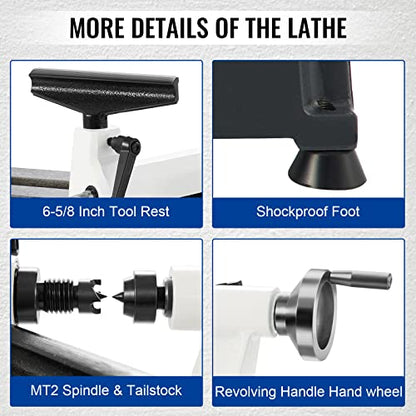 UOKRR Benchtop Wood Lathe 10" x 18" Wood Lathe Machine 5 Variable Speeds 500/750/1150/1800/3200RPM Mini Wood Turning Lathe for Woodworking 1/2HP - WoodArtSupply