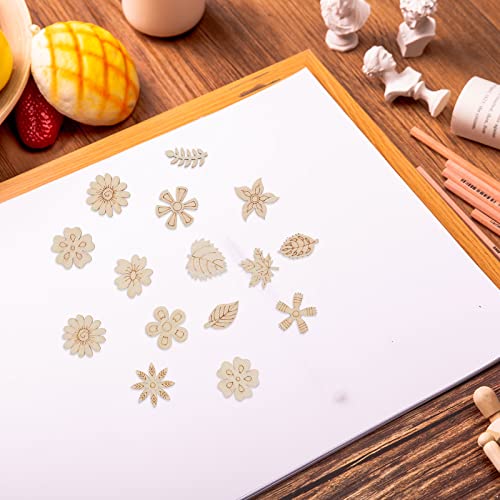 TOYANDONA 200pcs DIY Graffiti Wood Chips Wood Cutouts for Crafts Unfinished Wood Cutouts Wooden Shapes to Paint Flowers Fall Leaves for Crafts TOYANDONA