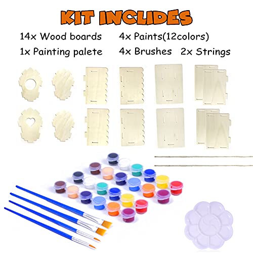 hapray 2 Pack Bird House Kit, DIY Birdhouse Kits, Wooden Crafts Arts for Children to Build and Paint (Includes Paints & Brushes) for Kids Girls Boys hapray