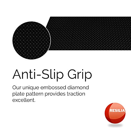RESILIA Heavy Duty Garage Floor Runner & Protector Mat - Slip-Resistant Grip, Embossed Diamond Plate Pattern, Water & Stain Resistant, Black (4 feet RESILIA