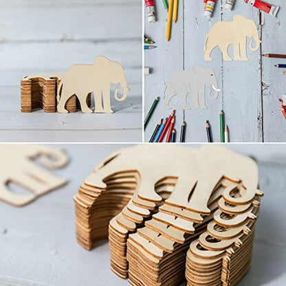 Elephant Wood Craft Animal Unfinished Wood DIY Craft Ornament for Wedding Birthday Thanksgiving Party Animal Theme Party Decoration 20Pack - WoodArtSupply