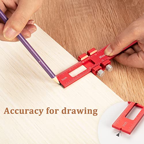 Woodworking Ruler Precision Pocket Rule - 12, 8, 6 Inch Metal Slide Stop Marking Ruler Metric Inch Measuring Wood Working Scribing Measure Tools - - WoodArtSupply