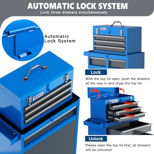 AIRAJ PRO 4 Drawers Tool Chest with Wheels,Rolling Tool Chest with Tool Box Organizer Tray Divider Set,Detachable Cabinet Storage Tool Box with Hooks - WoodArtSupply