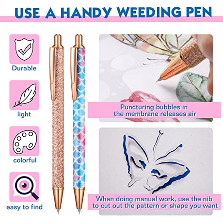 4 Pcs Weeding Tools for Vinyl, 2 Pcs Air Release Pen Glitter Craft Vinyl Weeding Pen Point Retractable Pin Pen with 2 Pcs Felt Squeegees Vinyl Spakon