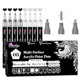 PAINTIGO Acrylic Paint Pens,8 Pack 4 Black 4 White Paint Markers, Paint Pens for Rock Painting Stone Ceramic Glass Wood Plastic Glass Metal PAINTIGO