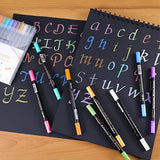 Sunshilor Calligraphy Metallic Marker Pens Dual Tip Chisel and Medium Point Pens for Black Paper, Rock Painting, Easter Egg, Halloween Pumpkin, Card Sunshilor