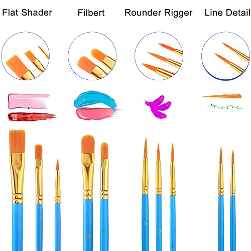 Acrylic Painting Set with 1 Packs / 10 PCS Nylon Hair Brushes 12 Color Tubes (12ml, 0.4 oz) 1 PCS Paint Plate and 4 PCS Canvas for Acrylic Painting ESRICH