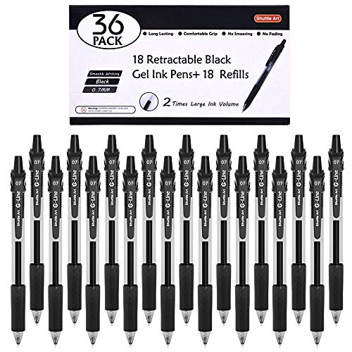 Shuttle Art Black Gel Pens, 36 Pack(18 Gel Pens with 18 Refills) Retractable Medium Point Rollerball Gel Ink Pens Smooth Writing with Comfortable - WoodArtSupply