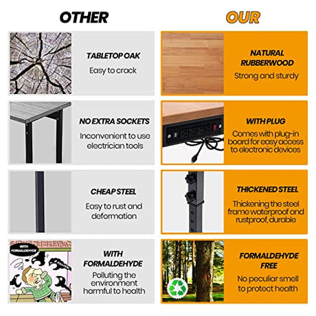 48" Adjustable Work Bench, Rubber Wood Top Heavy-Duty Workbench with Power Outlet, 2000 LBS Load Capacity Hardwood Worktable, for Garage, Workshop, Polar Aurora
