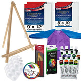 U.S. Art Supply 29-Piece Children's Acrylic Paint Artist Set with 12 Paint Colors, 7 Brushes, 12" Easel, 4 Canvas Panels, 3 Painting Palettes, Color US Art Supply