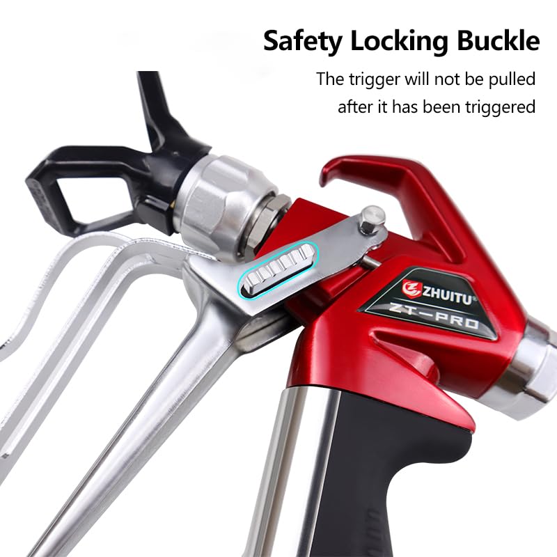 Airless Paint Spray Gun High Pressure 4000 PSI with Reversible 517 Nozzle Tip Guard Swivel Joint for Airless Paint Sprayers ZT-PRO ZHUITU