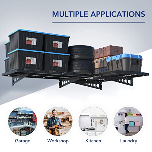 FLEXIMOUNTS 2-Pack 2x4ft Corner Wall Shelving Garage Storage Rack, 24-inch-by-48-inch Floating Shelves, Black FLEXIMOUNTS