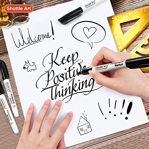 Shuttle Art Permanent Markers, 100 Pack Black Permanent Marker set,Fine Point, Works on Plastic,Wood,Stone,Metal and Glass for Doodling, Marking Shuttle Art