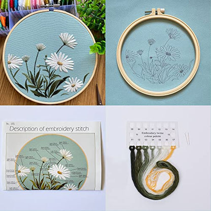 Silentsea 3 Sets of Starter Kits for Embroidery Beginners, Including 3* Embroidery Cloth with Patterns, Hoop, Needle, Manual and Other Manual DIY - WoodArtSupply