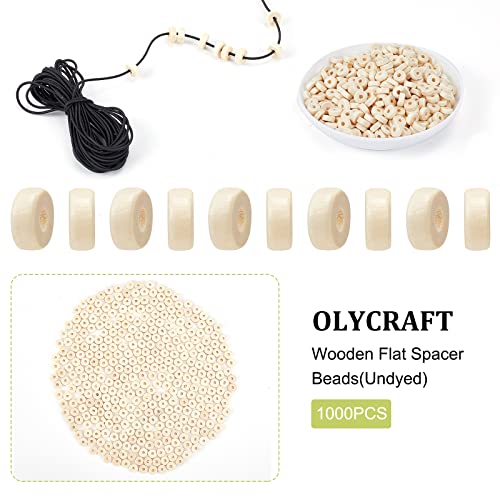 OLYCRAFT 1000PCS 8mm Wooden Flat Spacer Beads Unfinished Flat Wood Loose Beads Wooden Coin Spacer Beads for DIY Bracelet Necklace Earring Craft OLYCRAFT