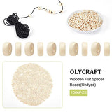 OLYCRAFT 1000PCS 8mm Wooden Flat Spacer Beads Unfinished Flat Wood Loose Beads Wooden Coin Spacer Beads for DIY Bracelet Necklace Earring Craft OLYCRAFT