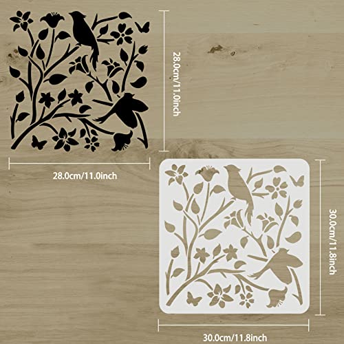 FINGERINSPIRE Bird on Branch Stencil for Painting 11.8x11.8inch Reusable Birds Tree Branches Stencil Birds Drawing Stencil Flower Stencil for FINGERINSPIRE
