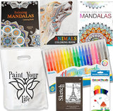 Adult Coloring Book Set | Art kit activities Mandalas, Pencils & Markers care package | Gift basket Get well soon gift, for women, men, after surgery Beyond The Box