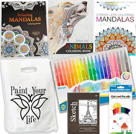 Adult Coloring Book Set | Art kit activities Mandalas, Pencils & Markers care package | Gift basket Get well soon gift, for women, men, after surgery Beyond The Box
