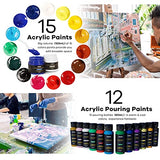 VISWIN Deluxe Acrylic Paint Set, Artist Painting Set with French Easel, 15-100ML(3.38 oz) Acrylic Paints, 12-60ML(2 oz)Pouring Paints, Premium VISWIN