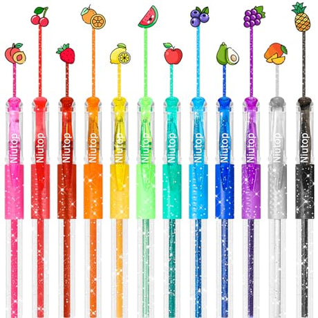 Niutop 12-Color Scented Glitter Gel Pens for Kids, Fruity Scented Markers, Colored Pen Set Fun Pens, Cute School Supplies Stationary, Art Supplies, Niutop