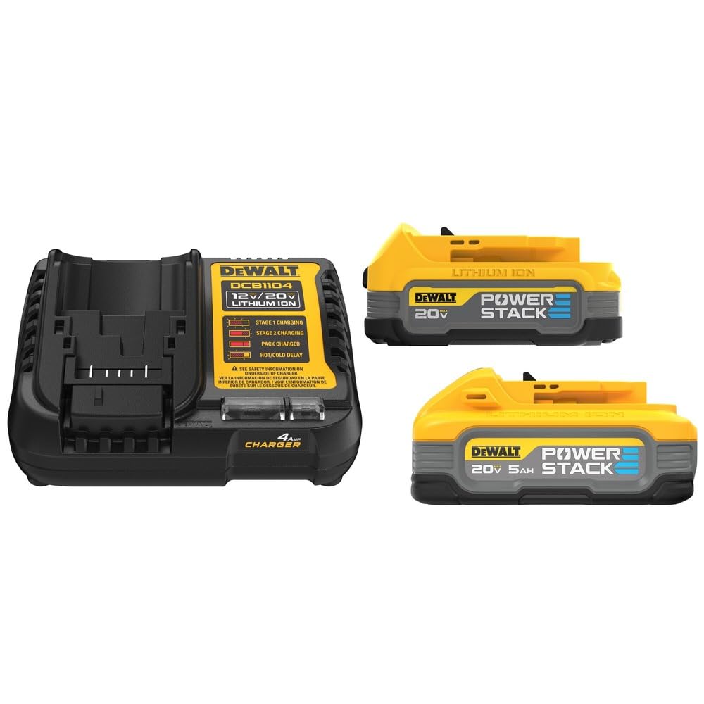 Dewalt DCBP315-2C 20V MAX POWERSTACK Lithium-Ion Batteries and Charger Starter Kit (1.7 Ah/5 Ah) - WoodArtSupply