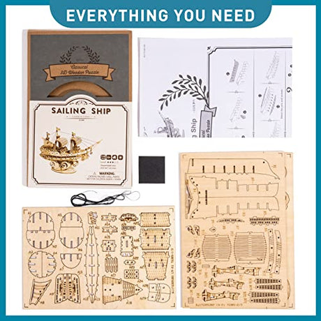 RoWood Vintage Wooden Watercraft Model Kit - 3D Ship Puzzle for Adults RoWood