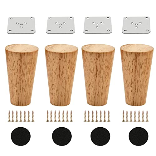 Alecutremy Wood 4 Inch Furniture Legs Set of 4 Round Solid Unfinished Mid Century Couch Feet Replacement Legs for Sofa Dresser Cabinet Bed Home DIY