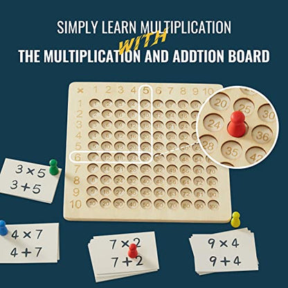 Asweets 2 in 1 Wooden Montessori Multiplication Addition Board Game Montessori Toy Educational Math Table Board Game Double-Sided Boards for Toddlers