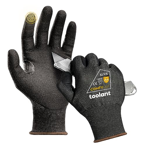 toolant A4 Cut Resistant Work Gloves with Grip, Ultra Thin Safety Glove for Fishing, Wood Carving, Gardening,1/3 Pairs,S-XL toolant