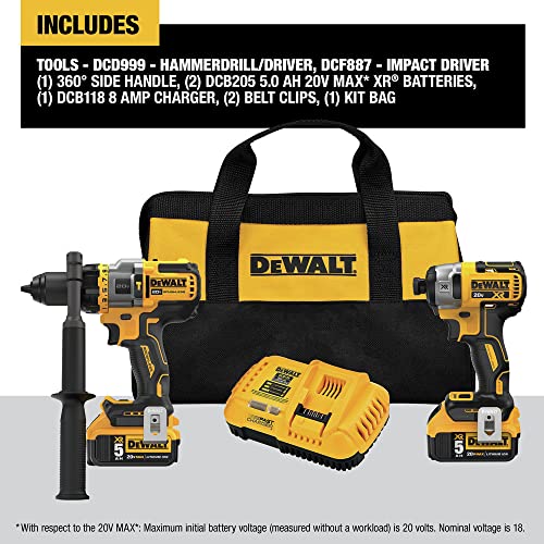 DEWALT FLEXVOLT ADVANTAGE 20V MAX* Combo Kit with Hammer Drill & Impact Driver, 5.0-Ah, 2-Tool (DCK2100P2) - WoodArtSupply