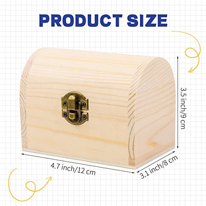 ADXCO 4 Pieces Unfinished Wood Treasure Chest Pine Wood Box with Hinged Lid Wooden Mini Treasure Box for DIY Crafts Art Hobbies Projects Jewelry Gift Storage, 4.7 x 3.5 x 3.1 Inch