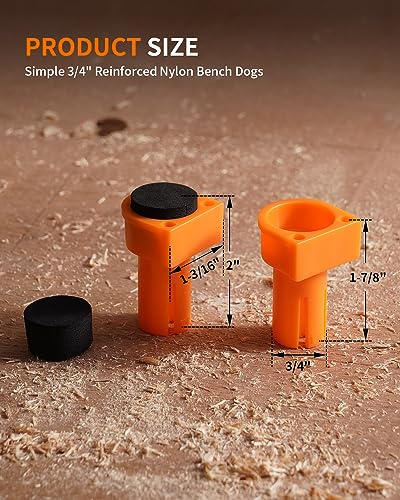 DAYDOOR Bench Dog Clamp, Non Marring Durable Nylon Bench Dogs with Grommet, Bench Brake Inserts Fit Standard 3/4 Inch Dog Holes Woodworking