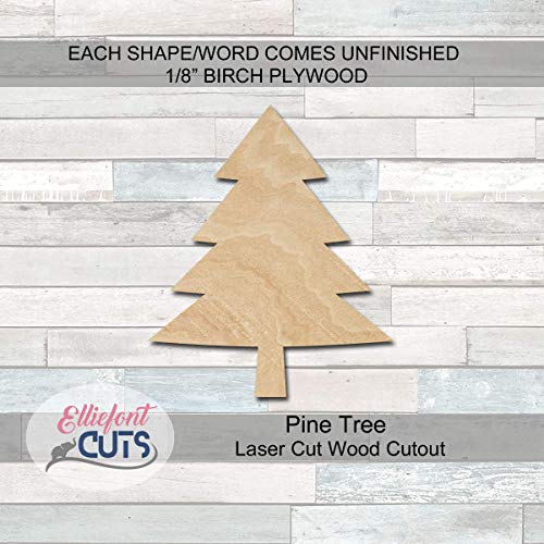 Pine Tree Wooden Cutouts for crafts, Laser Cut Wood Shapes 5mm thick Baltic Birch Wood, Multiple Sizes Available Elliefont Styles