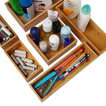 Aviboo Cabinet Drawer Organizer and Storage Tray Box Dividers Set Made of Bamboo Wood, Multipurpose Holder for Craft, Sewing, Office, Bathroom, - WoodArtSupply