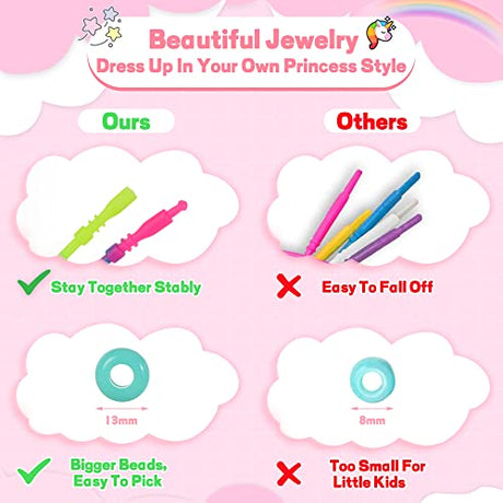 FLYINGSEEDS Unicorn Jewelry Making Kit, 5 Rubber Necklaces and Charms with 100 Big Holes Beads Toy Set, Beading Arts and Crafts, Ideal Gifts for FLYINGSEEDS