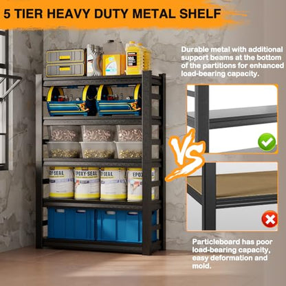 5 Tier Garage Shelving, Storage Shelves Heavy Duty Shelving, Adjustable Metal Shelf Rack and Shelf Units, Garage Shelving Heavy Duty Warehouse