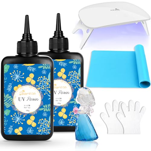 Bsrezn Upgraded UV Resin Kit with Light- 200g Clear Hard UV Cure Epoxy Resin Supplies Premixed Activated Glue Fast Curing Starter Jewelry Making Kit