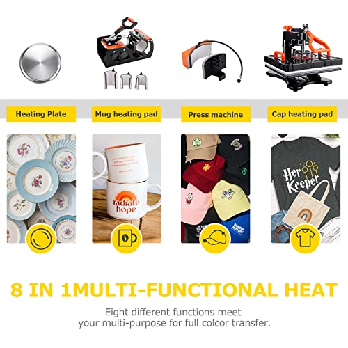 DREAMVAN Upgrade Heat Press Machine 8 in 1, 12" x 15" Swing Away Heat Transfer Machine, Digital Sublimation Heat Press for T Shirts Caps Hats Mugs DREAMVAN