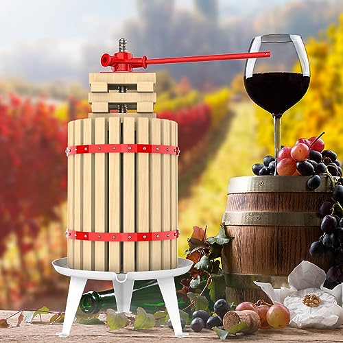 4.75 Gallon Fruit Wine Press - 100% Nature Apple&Grape&Berries Crusher Manual Juice Maker for Kitchen, Solid Wood Basket with 8 Blocks Heavy Duty - WoodArtSupply