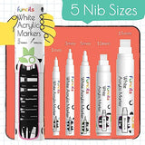 Funcils 5 Acrylic White Paint Pens - Fine & Jumbo Size Ink Pens (1mm, 3mm, 6mm, 10mm, 15mm) - Permanent White Marker Ink for Rock Painting, Fabric, Funcils