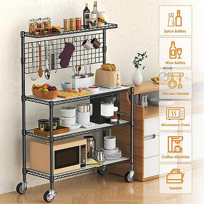 Leteuke NSF Certified 4-Tier Rolling Kitchen Bakers Rack with Adjustable Shelves and 20 S-Hooks - WoodArtSupply