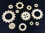 12pc. Set of Wooden Gears - Cool Industrial & Steampunk Design - Laser-Cut Thin Birch Plywood C. B. Gitty