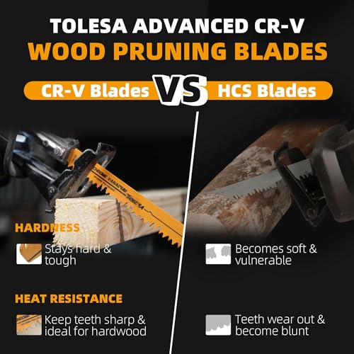 TOLESA Sawzall Blades Wood Cutting 12 Pieces CR-V Sawzall Pruning Blades Fast & Clean Cut Reciprocating Saw Blade with Durability, Flexibility & - WoodArtSupply