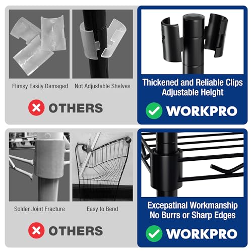 WORKPRO Storage Shelves, 4 Tier Metal Shelving Unit, Garage Wire Rack, Standing Adjustable Shelves with Hooks for Pantry Closet Kitchen Basement 24" WORKPRO